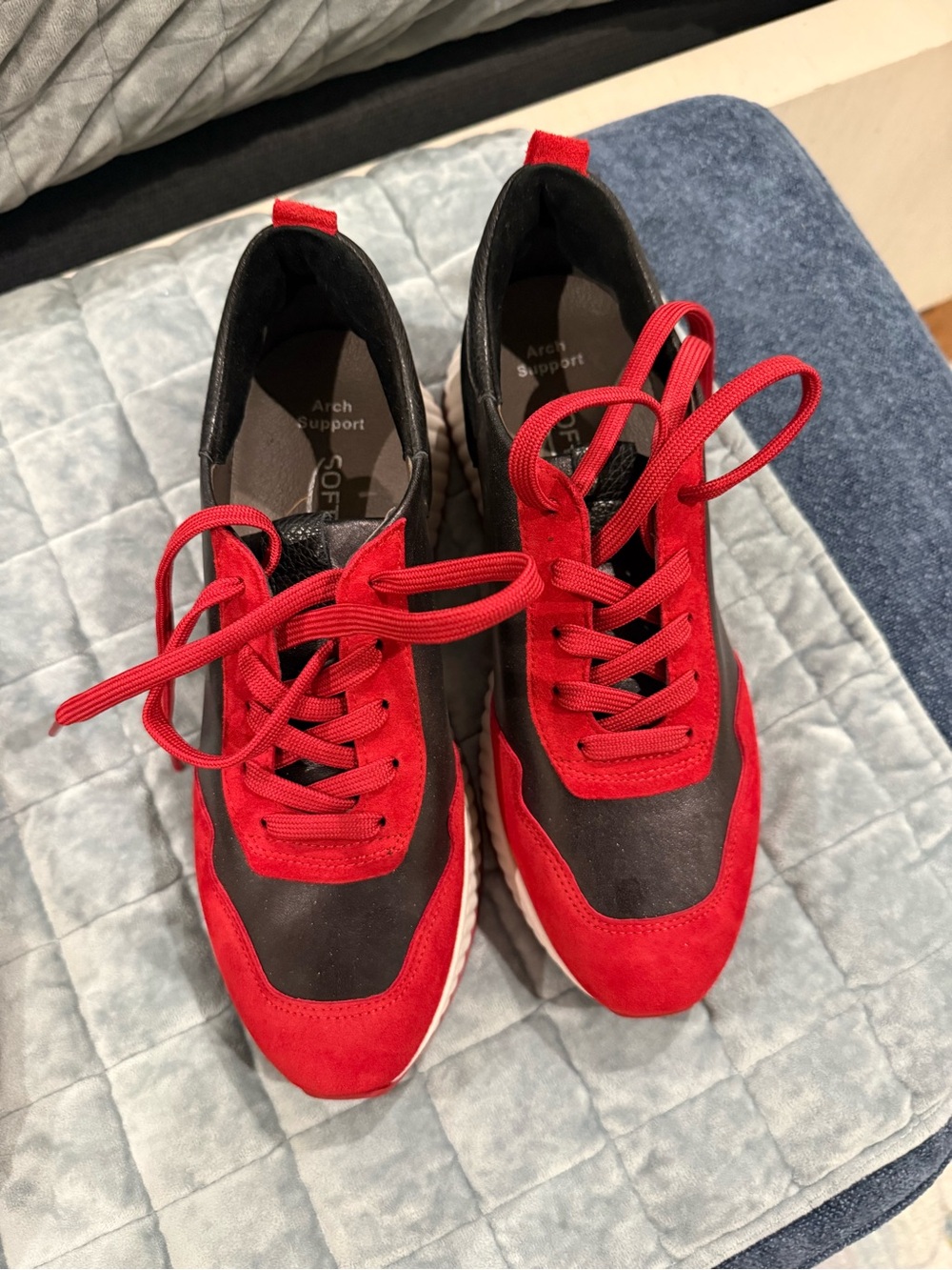 Stylish Women's Black and Red Lace-Up Sneakers with Arch Support